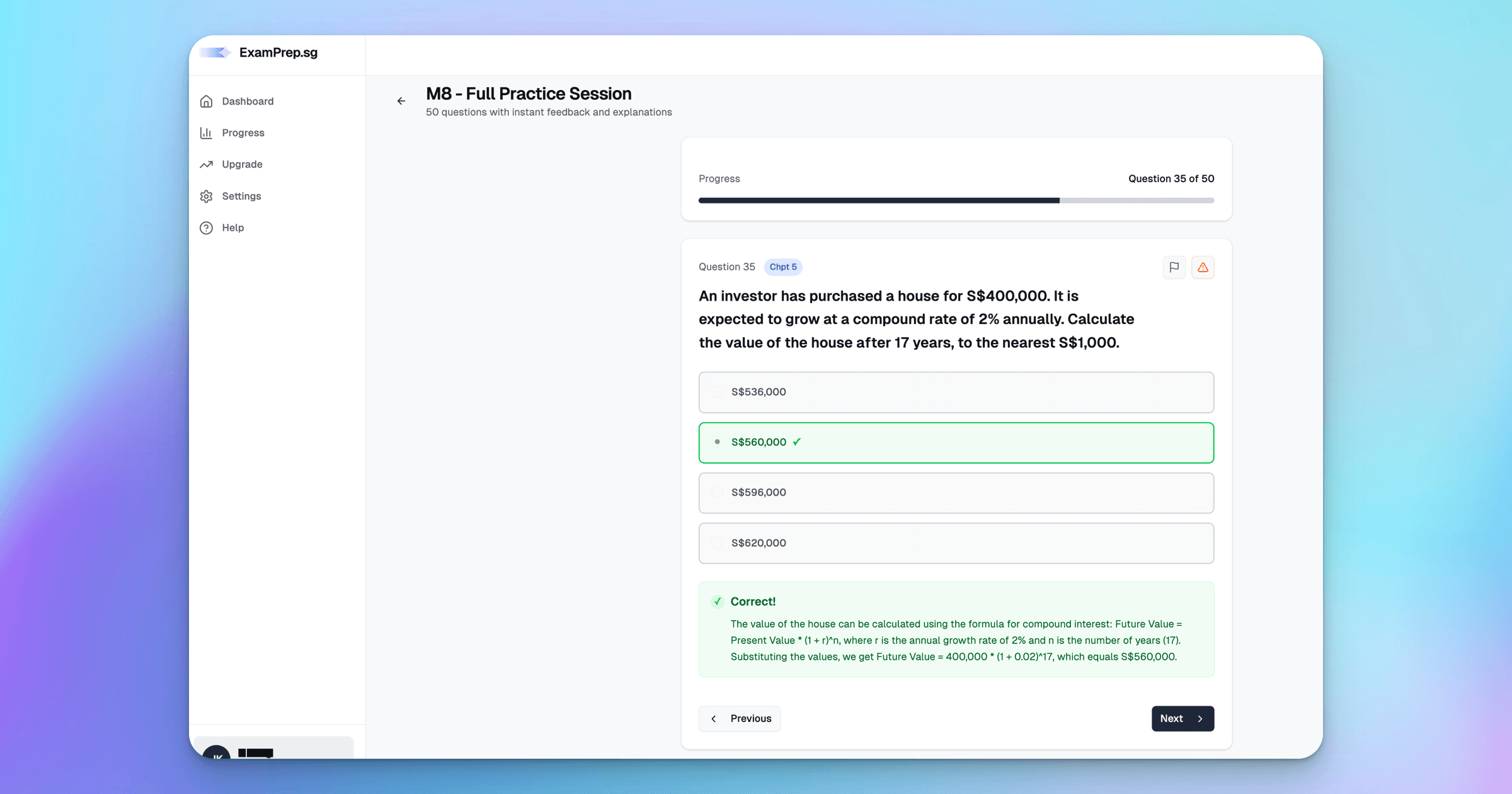 ExamPrep.sg M8 Calculation Working showing formula