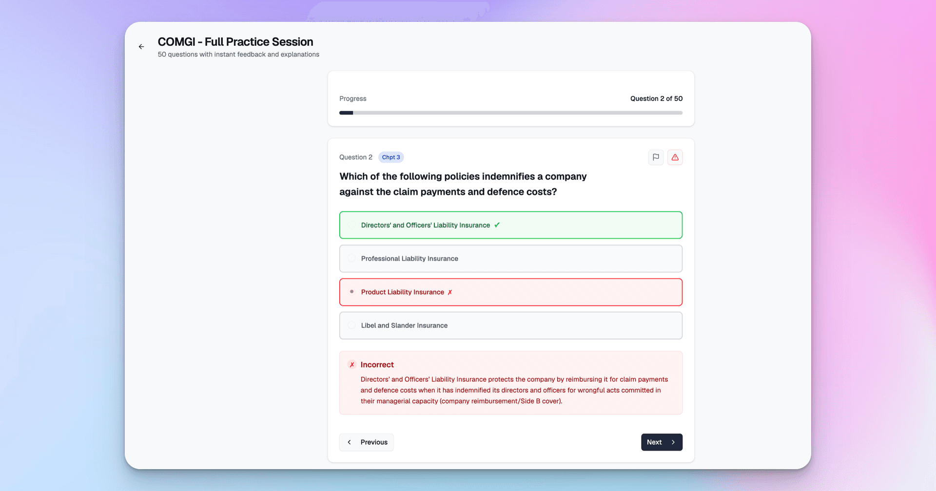 ExamPrep.sg CGI dashboard showing chapter analytics