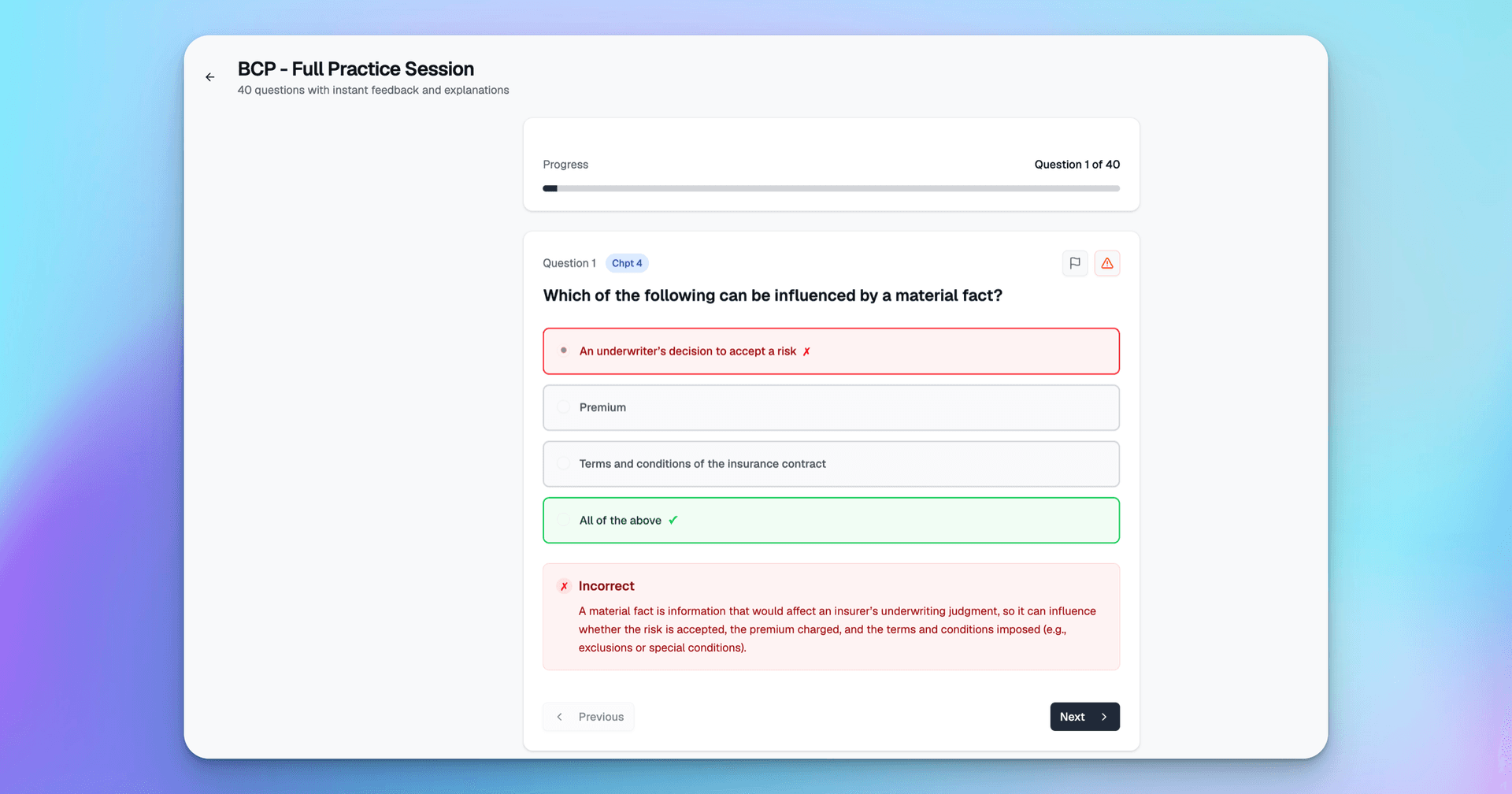 ExamPrep.sg BCP dashboard showing chapter analytics